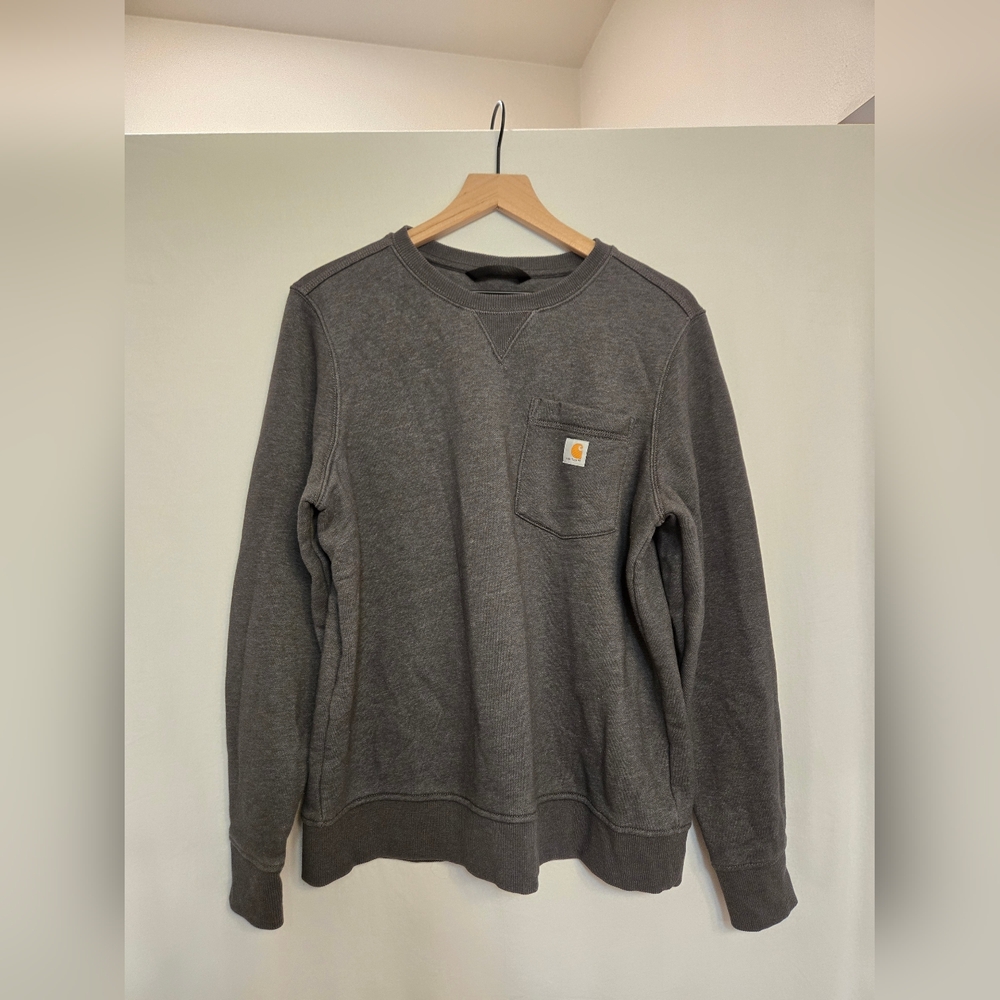 Carhartt Kids Clarksburg Crewneck Pocket Sweatshirt L 12-14 Relaxed Fit Gray